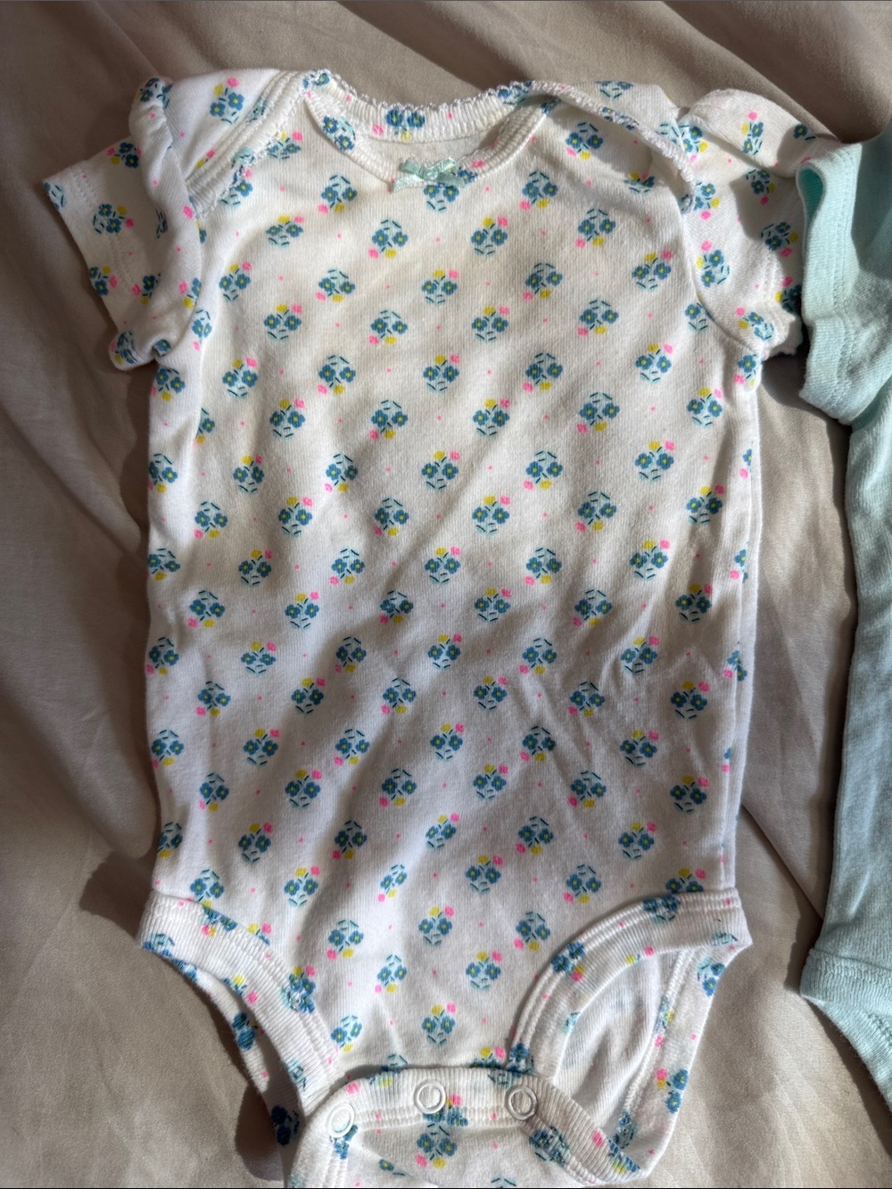 Carter's White Floral & Light Blue Baby One-Piece Bodysuits (2) - Picture 3 of 6